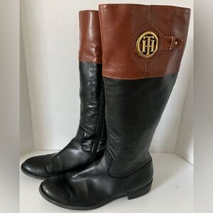 Tommy Hilfiger Women’s Imina Riding Boots Black Brown Equestrian Old Money 9.5